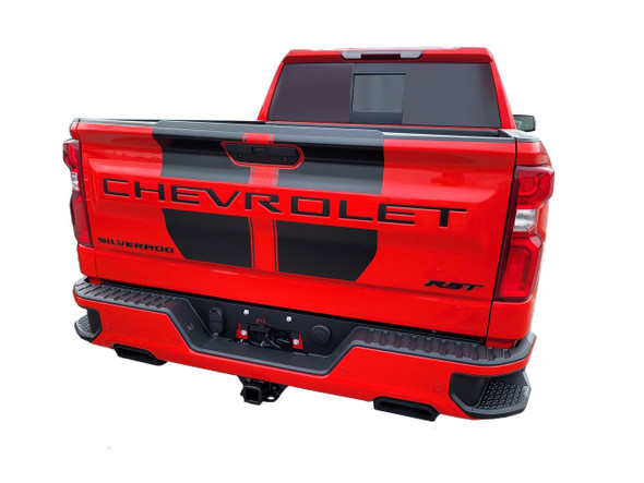 Rear View of Red 2022 Chevy Silverado Rally Stripes BOW RALLY 2019-2026